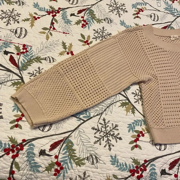 Anthropologie Moth Beige Open-weave Crew Sweater - Picture 9 of 9